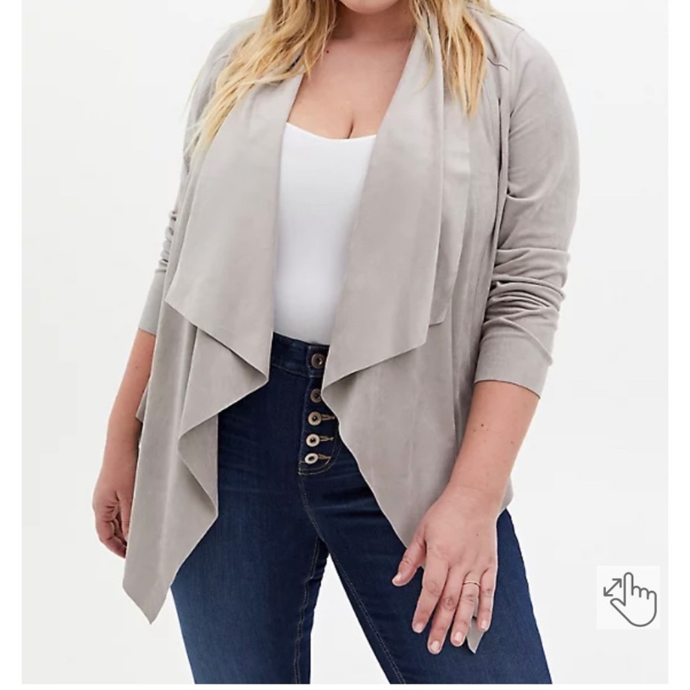 Torrid Pebble Gray Suede Drape Front Jacket